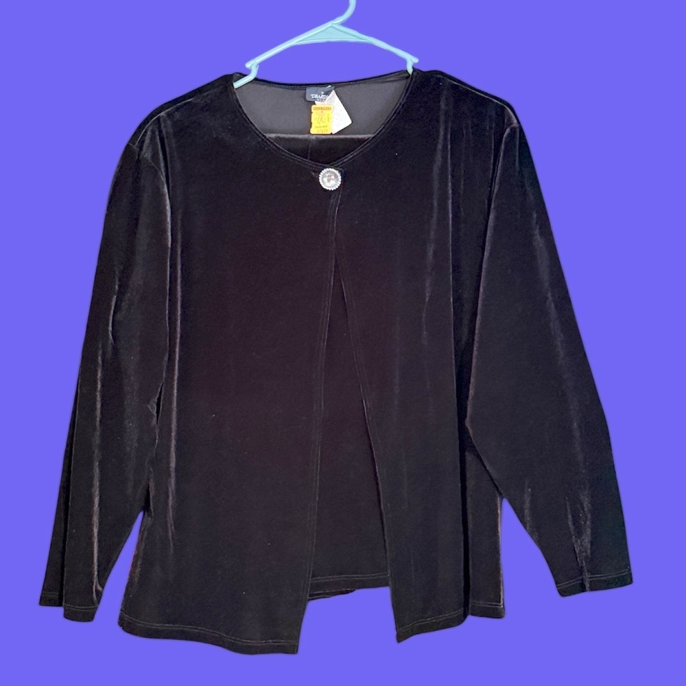 VTG Davida USA Black Velvet 2-Piece Maxi Skirt Long Sleeved Layered Blouse XL 1X